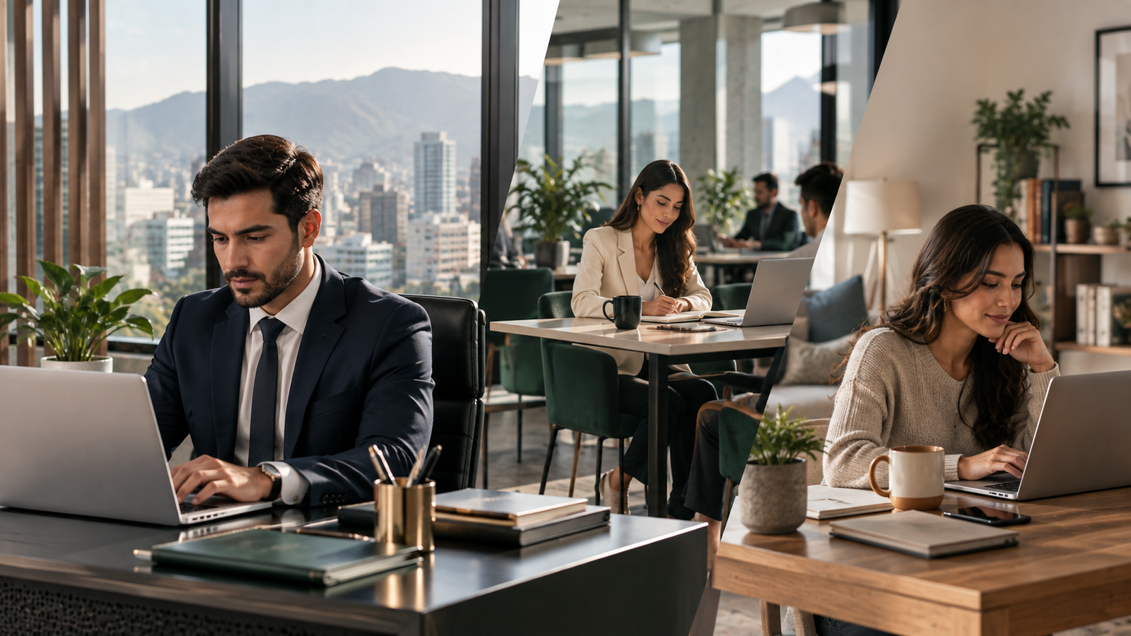 Profesionales representando distintas modalidades de organización del trabajo